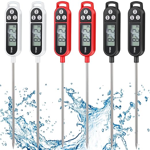 6 Pcs Instant Read Meat Thermometer with Long Probe 9.65 Inch Kitchen Cooking Food Candy Waterproof