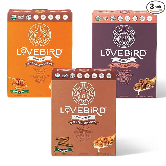 Lovebird Organic Gluten Free Cereal, Variety Pack 2 ??Prebiotic Fiber, Gut Health, Low Sugar, Grain