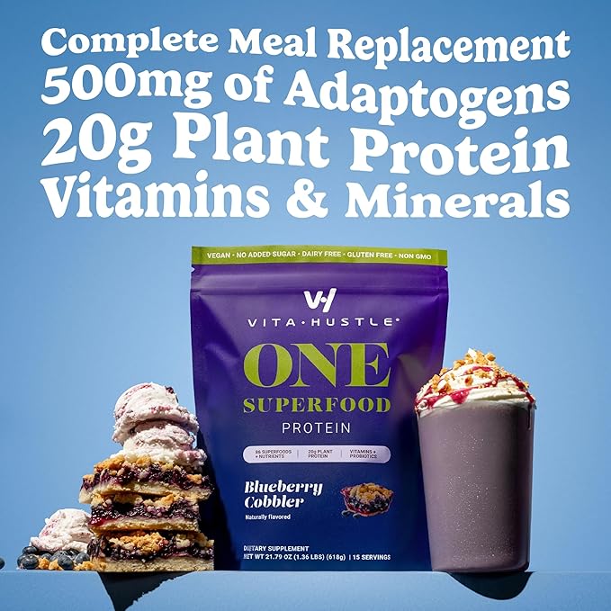 VitaHustle ONE Meal Replacement Shake - Plant Based Protein Powder by Kevin Hart - Vegan, Meal