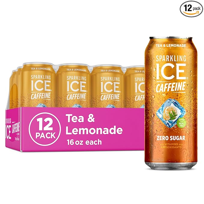 Sparkling Ice Caffeine Tea + Lemonade Sparkling Water with Caffeine, Zero Sugar, with Antioxidants