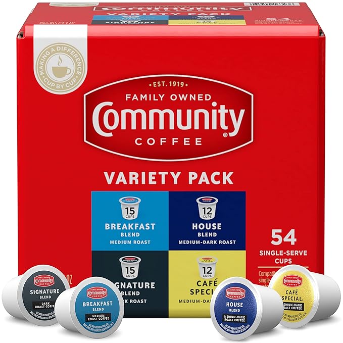 Community Coffee Variety Pack 54 Count Coffee Pods, Medium Dark Roast, Compatible with Keurig 2.0