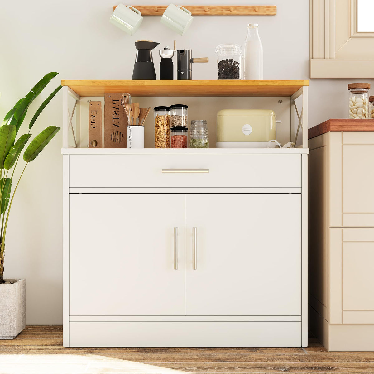 Vongrasig Coffee Bar Cabinet, Farmhouse Kitchen Storage Cabinet with Adjustable Shelf, 31“ Modern