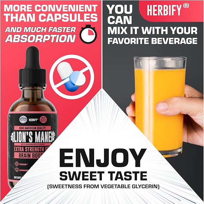 HERBIFY Lions Mane Supplement - Daily Mushroom Supplement for Memory, Focus & Clarity - Brain
