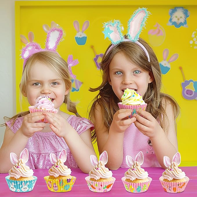 SANNIX 450pcs Easter Cupcake Liners, Bunny Chick Egg Flower Baking Cups Cupcake Wrappers Paper