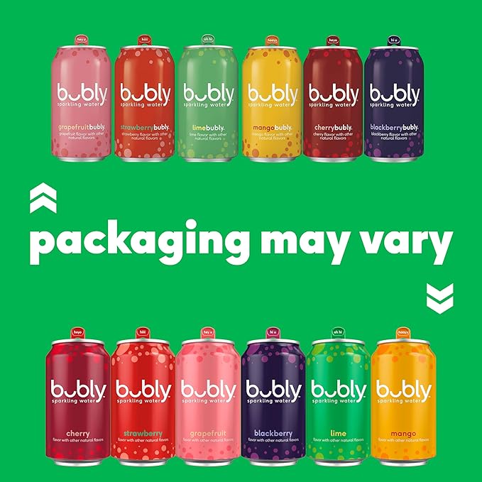 bubly Sparkling Water, 6 Flavor Variety Pack (Blackberry, Lime, Cherry, Grapefruit, Strawberry