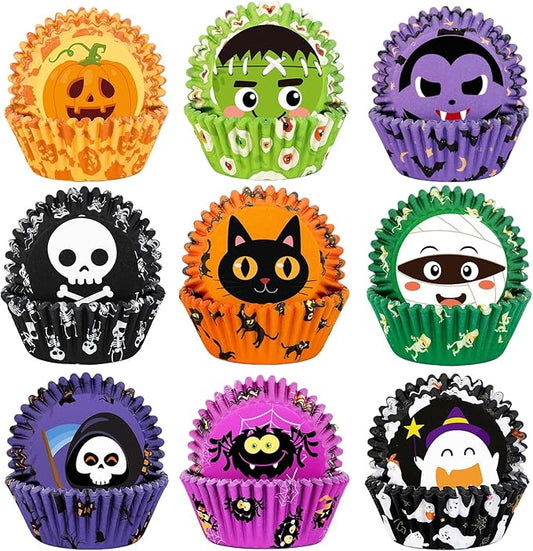 SANNIX 450pcs Halloween Cupcake Liners, Ghost Pumpkin Spider Baking Cups Cupcake Wrappers Paper