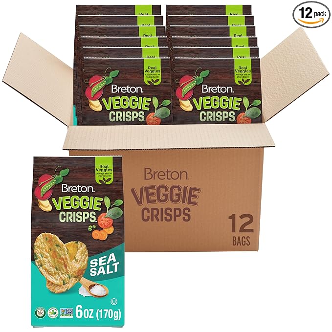 Breton Veggie Crisps Sea Salt (Pack of 12) - Popped not Fried Crisps, Made with Real Vegetables