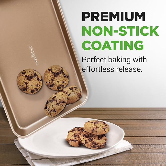 NutriChef Non Toxic Baking Pan, Medium and Large Cookie Sheets, Premium Nonstick Carbon Steel