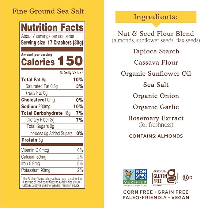 Simple Mills Almond Flour Crackers, Family Size, Fine Ground Sea Salt - Gluten Free, Vegan, Healthy