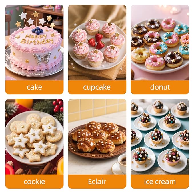 Edible Star Sugar Sprinkles, Gold and White Mix Size,Candy Star Sprinkle for Cake Decorations and