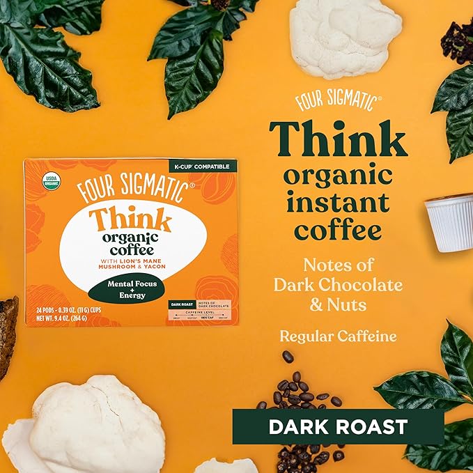 Four Sigmatic Mushroom Coffee K-Cups | Organic Dark Roast Coffee with Lion’s Mane Mushroom Powder &
