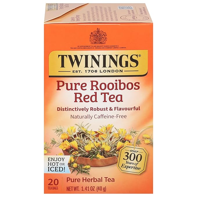 Twinings Pure Rooibos Red Herbal Tea Individually Wrapped Bags, 20 Count (Pack of 1), Sweet with