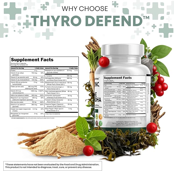 Clean Nutra Selenium 300mcg Iodine 500mcg Thyroid Support for Women & Men | L Tyrosine 500mg