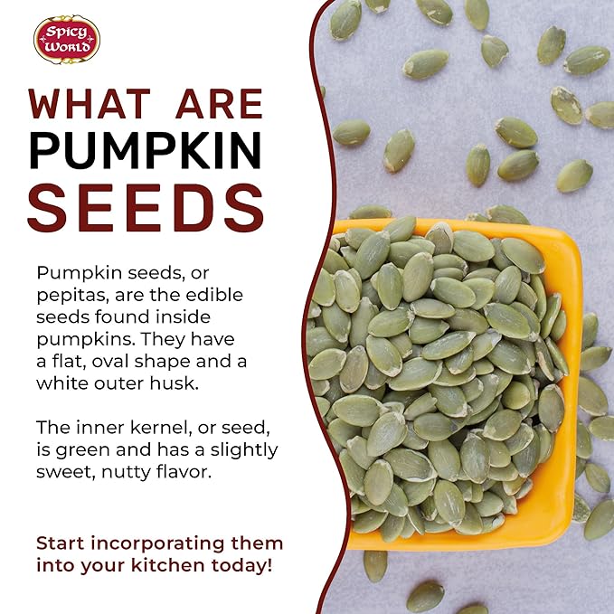 Raw Pumpkin Seeds 2 LB Bag - Shelled, AAA Grade, Unsalted, Dry, Vegan, Bulk Bag by Spicy World