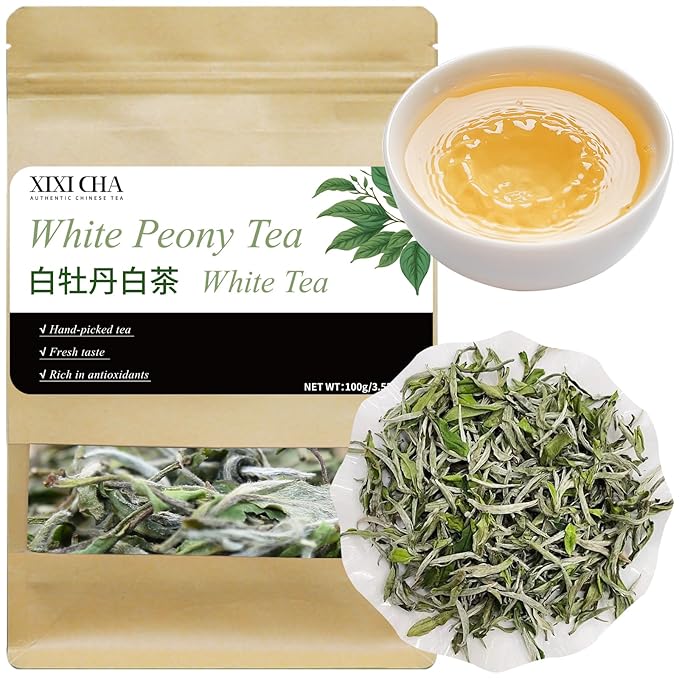 XIXICHA White Peony Tea White Tea Loose Leaf Pai Mu Dan Chinese Tea Peonies Low Caffeine Light &