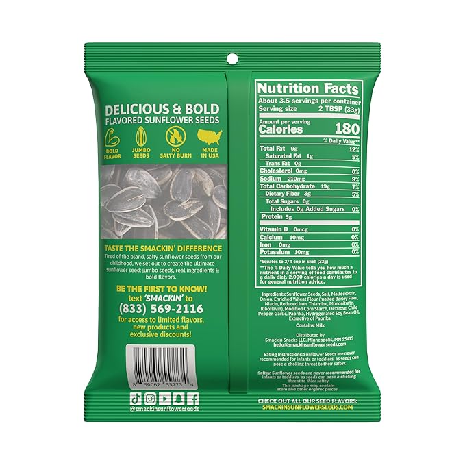 SMACKIN' - Jumbo Roasted Sunflower Seeds, No Salty Burn, American Made, Easy Pour & Seal - Sour