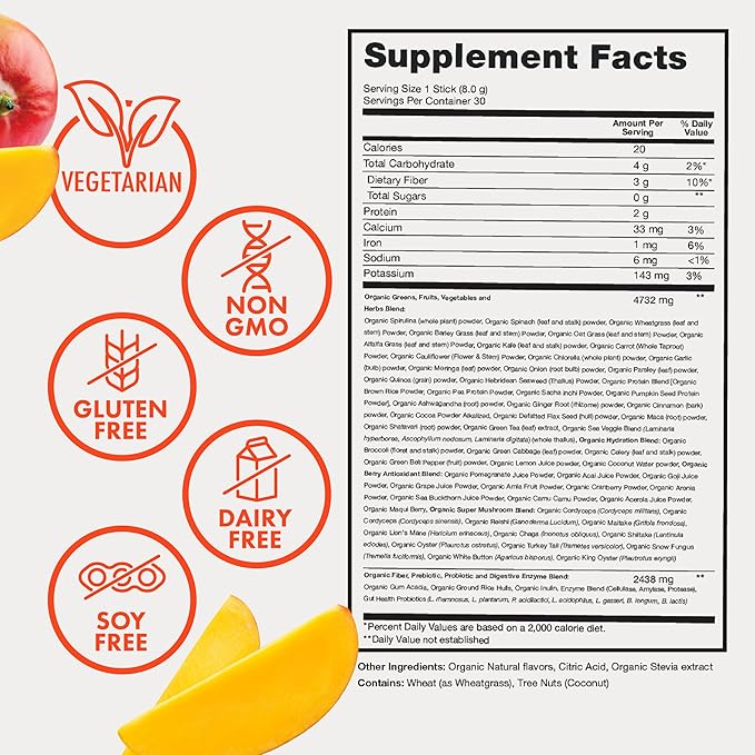 Zena Nutrition Organic Super Greens Powder, 70+ Superfoods, 0 Sugar, 3G Fiber, Spirulina