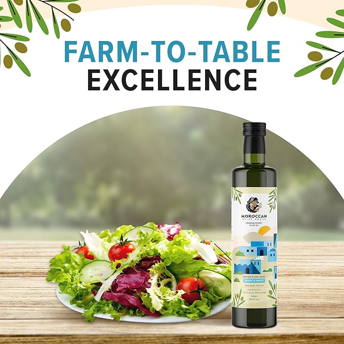 MOROCCAN OLIVE GROVE - The Blue Olive Oil, Bright & Fruity Desert Olive Oil Extra Virgin, Versatile