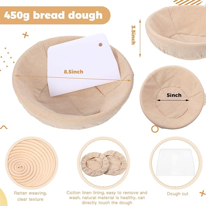 Nuogo Set of 5 Banneton Bread Proofing Basket 8.5 inch Round Sourdough Proofing Basket Bowl with