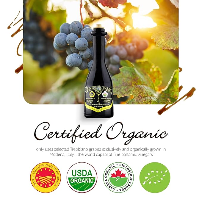 Louianna - Organic Balsamic Vinegar of Modena, High Polyphenol Balsamic Vinegar Dressing, Aged Red