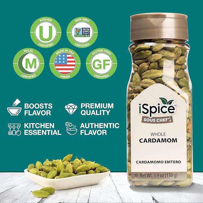 iSpice Cardamom Seeds Whole (3.9 Oz) 110g | Cardamom Pods Whole Pure And Fresh | Kosher | Aromatic