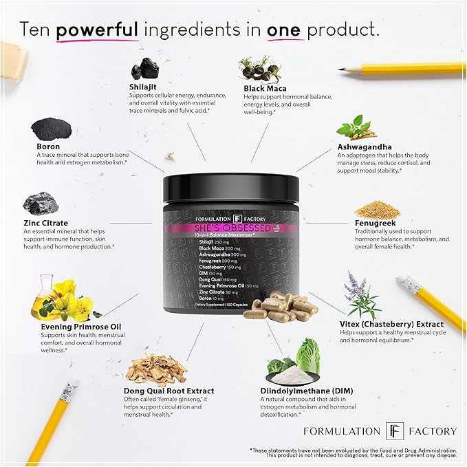 She's Obsessed: 10-in-1 Hormone Balance Maximizer with Shilajit, Maca, Ashwagandha, DIM, Dong Quai