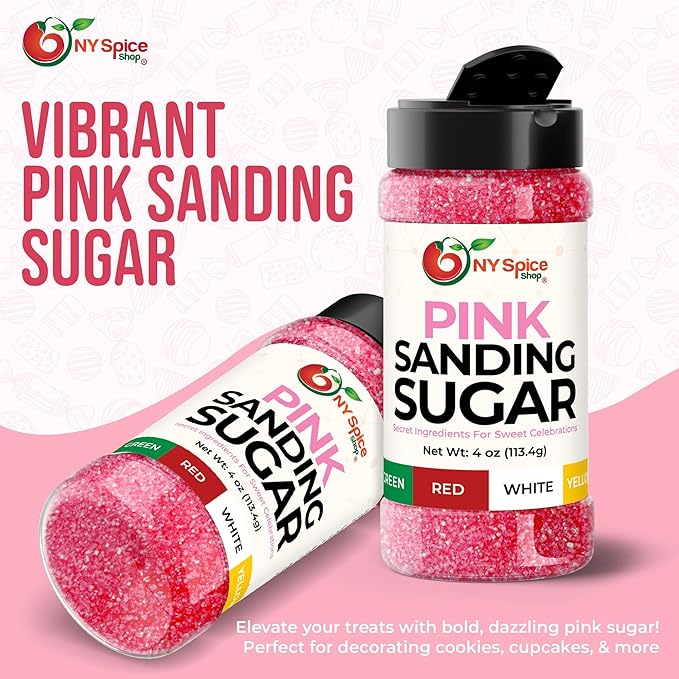 NY Spice Shop Pink Sanding Sugar - 4 Ounce Sweet Colorful Edible Sprinkles For Candy Dish - Sugar