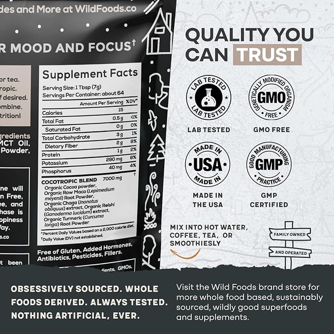 Organic Cocotropic Mushroom Hot Cocoa - Mushroom Coffee Alternative | Sugar Free Hot Chocolate |