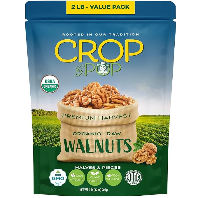 CROP BY POP - Organic Raw Walnuts Halves & Pieces (32 Oz - 2 LB) Packed Fresh in Resealable Bag