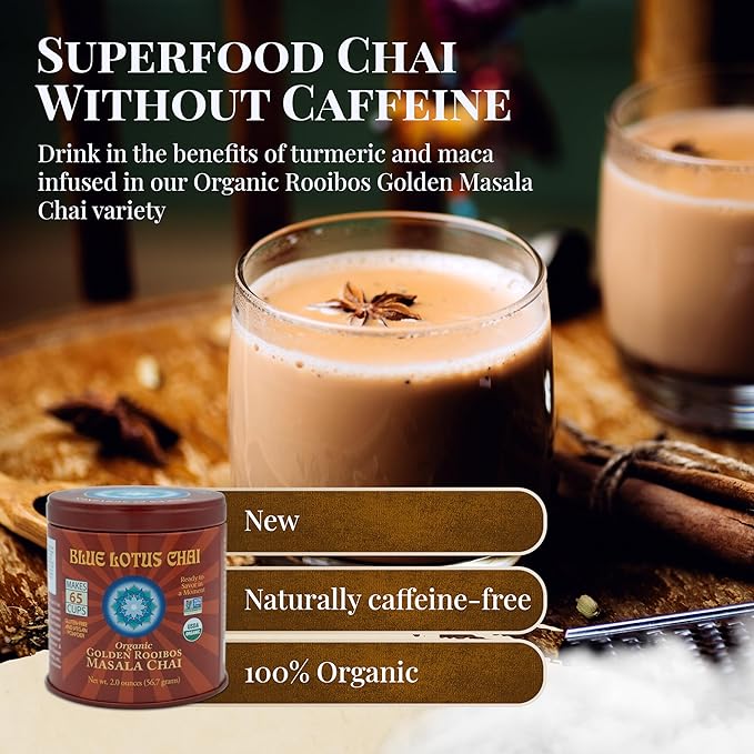 Blue Lotus Chai - Golden Rooibos Flavor Masala Chai - Makes 65 Cups - 2 Ounce Masala Spiced Chai