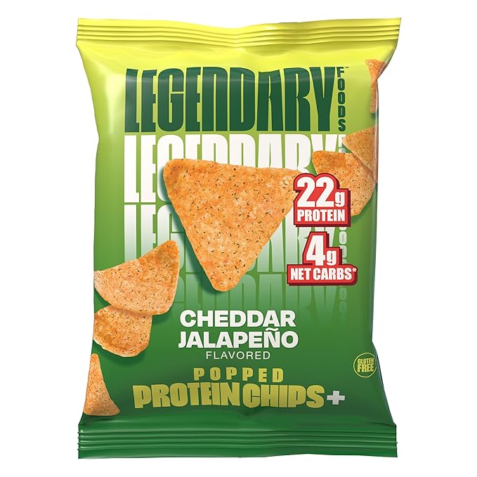 Legendary Foods Cheddar Jalapeño Protein Chips – Popped Tortilla Style – 22g High Protein, 4g Net