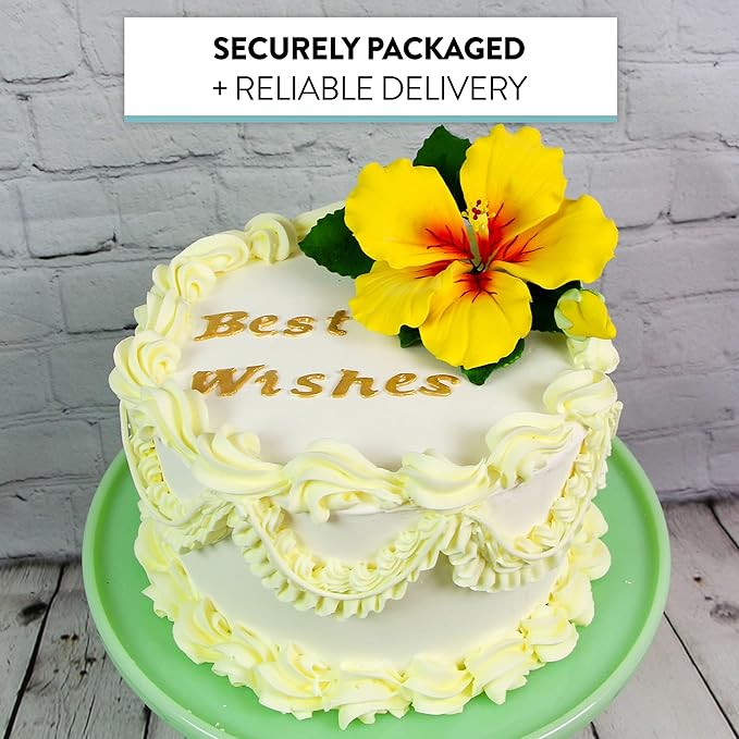 Global Sugar Art Hibiscus Sugar Cake Flowers Spray, Yellow Hawaiian Cake Flower Large. 1 Count by