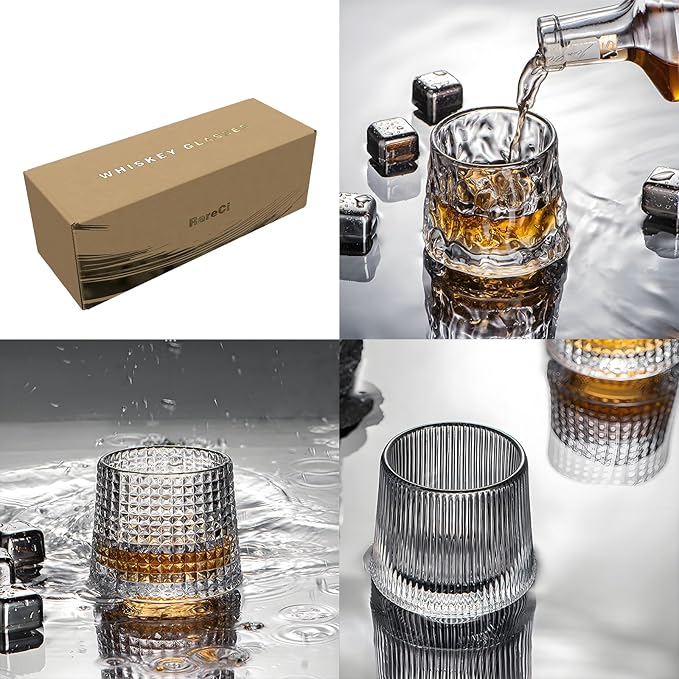 Flat bottom Crystal Whiskey Glasses, Premium 10oz Scotch Glasses Set of 3, Old Fashioned