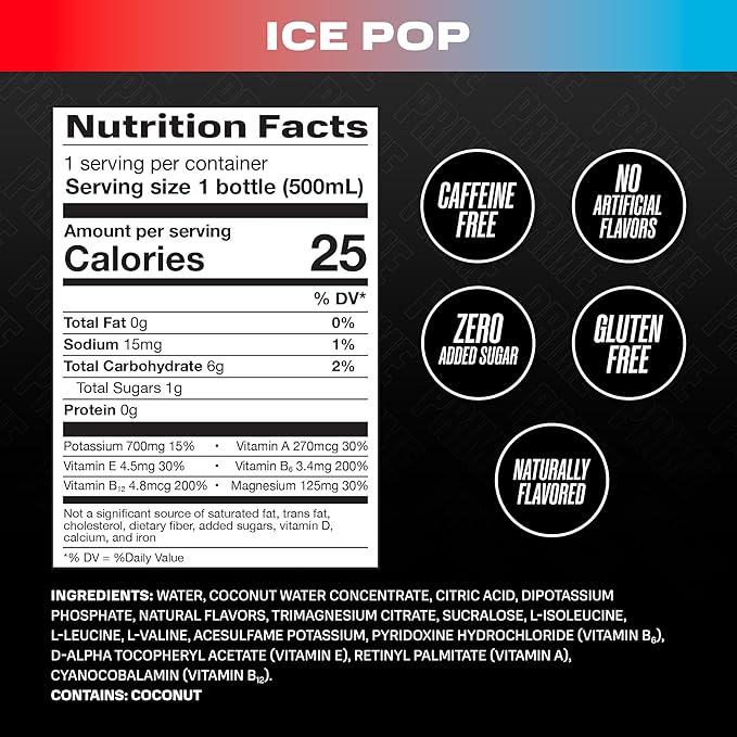 PRIME Hydration ICE POP, Sports Drinks, Electrolyte Enhanced for Replenishing Fluids, 250mg BCAAs