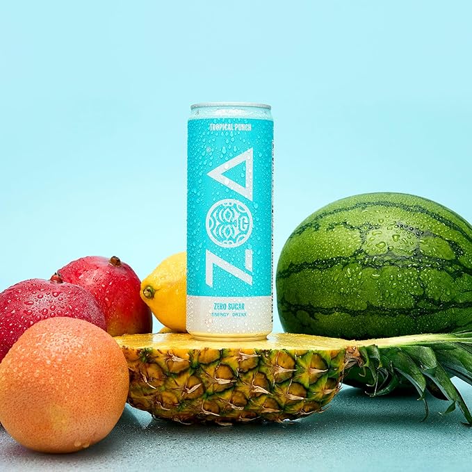 ZOA Zero Sugar Energy Drinks, Tropical Taste Pack - Sugar Free with Electrolytes, Healthy Vitamin