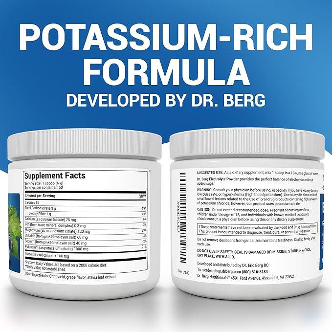 Dr. Berg Zero Sugar Hydration Keto Electrolyte Powder - Enhanced w/ 1000 mg of Potassium & Real
