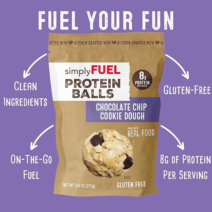 simplyFUEL Whole Food Protein Balls with Probiotics - Chocolate Chip Cookie Dough Snacks - 8g
