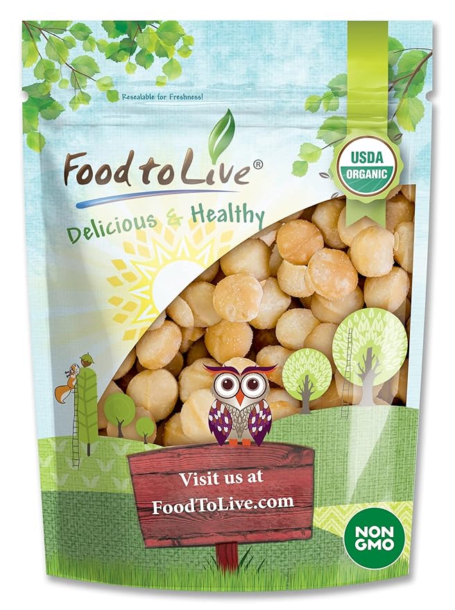 Food to Live Organic Dry Roasted Whole Macadamia Nuts with Himalayan Salt, 8 Ounces – Delicious and