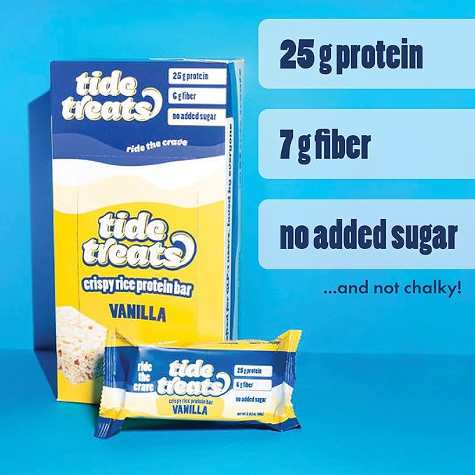 25g Protein Bar Crispy Rice Treat Vanilla | Clean Ingredients, No Added Sugar, 7g Fiber, Gluten