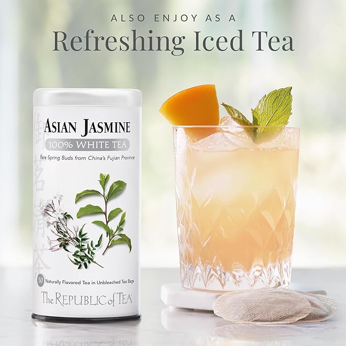 The Republic of Tea – Asian Jasmine 100% White Tea Bags, Steeps 50 Low-Caffeinated Cups