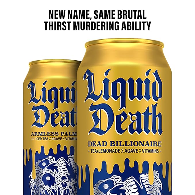 Liquid Death, Dead Billionaire Iced Tea, 8-Pack (19.2oz Cans), Half Lemonade Half Black Tea, Low