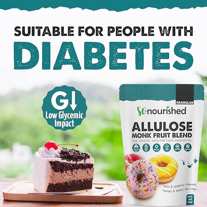So Nourished Monk Fruit Sweetener with Allulose Granular - 1:1 Sugar Substitute, Keto - 0 Calorie