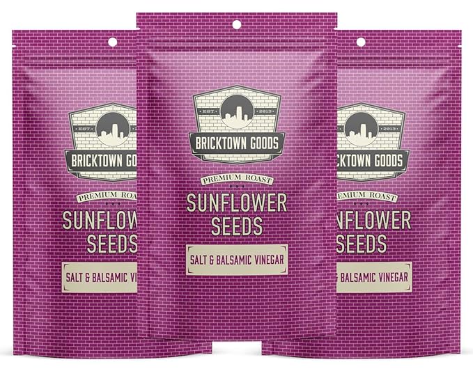 Bricktown Goods Salt and Balsamic Vinegar Flavored Sunflower Seeds - 3 Pack - Boldly Seasoned and