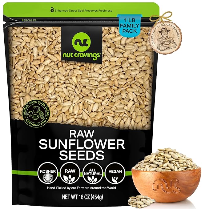 NUT CRAVINGS - Raw Sunflower Seeds Kernels to eat, Unsalted, Shelled Hulled, (16oz - 1 LB) Bulk