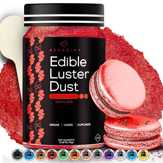 BeePoint Burgundy Edible Luster Dust 15g - Food Grade, Vibrant Color Shimmer Powdered Dust for