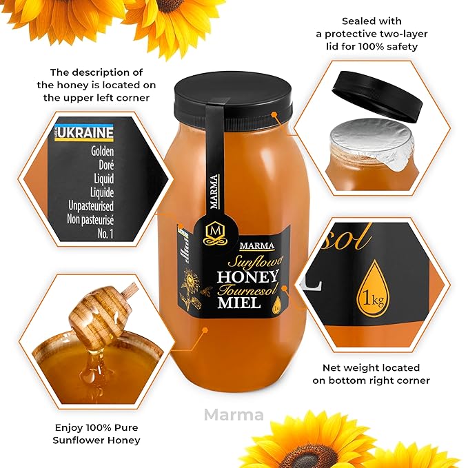 HONIGMA® Marma Sunflower Honey | Authentic Raw Honey from Ukraine | 100% Pure, Unpasteurized &