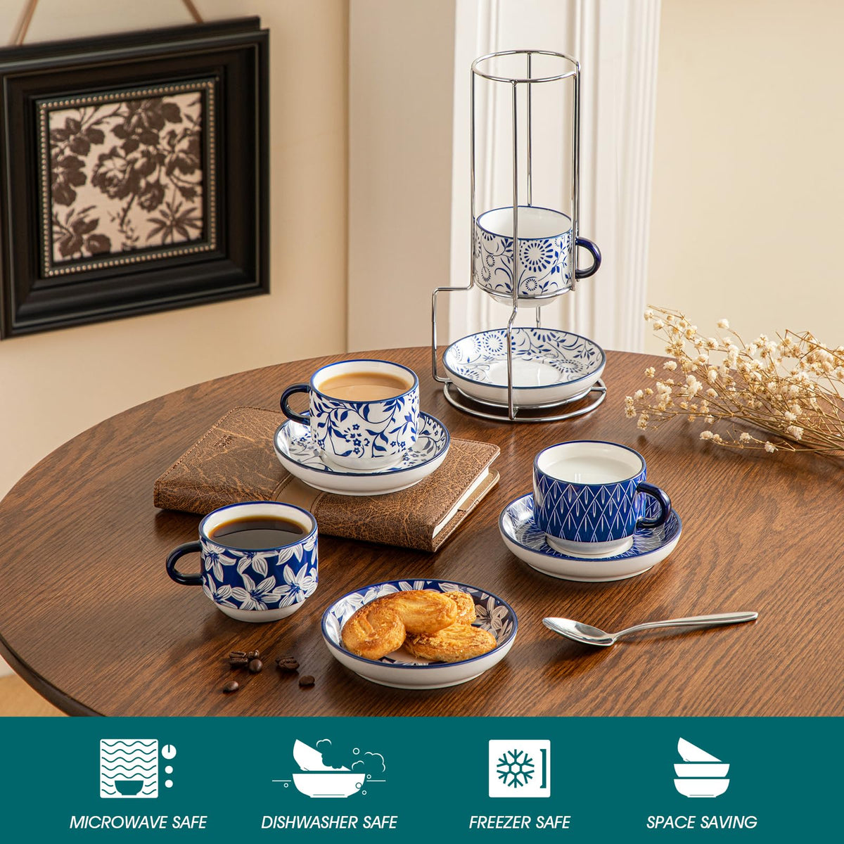 vancasso 4 OZ Porcelain Espresso Cups Set of 4, Stackable Cappuccino Cups