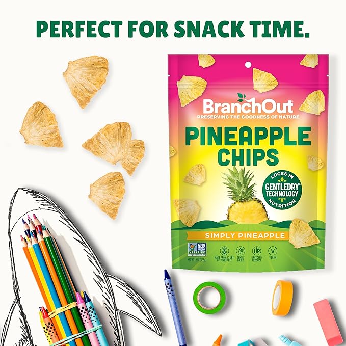 BranchOut Pineapple Chips, No Sugar Added, Real Dried Pineapple Chunks, GentleDry, Better than