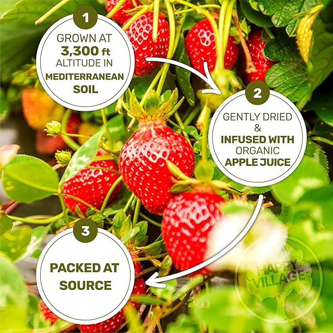 Happy Village Organic Soft Dried Strawberries On the Go – 3 Bags (15 Individual Portion Packs) |