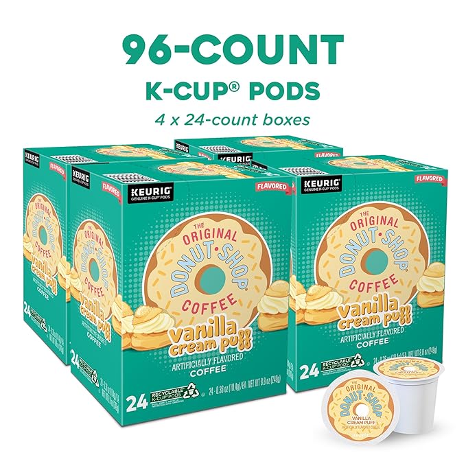 The Original Donut Shop Vanilla Cream Puff Coffee, Keurig Single Serve K-Cup Pods, Medium Roast, 96